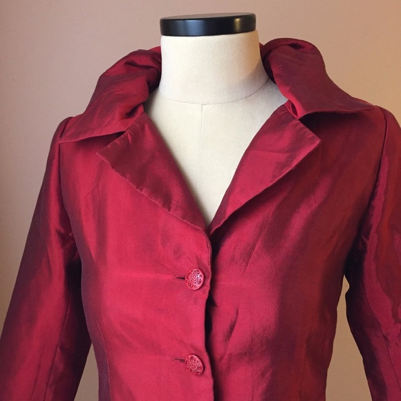 Victor Costa Red Duponi Silk Blazer 6 - Picture 3 of 8
